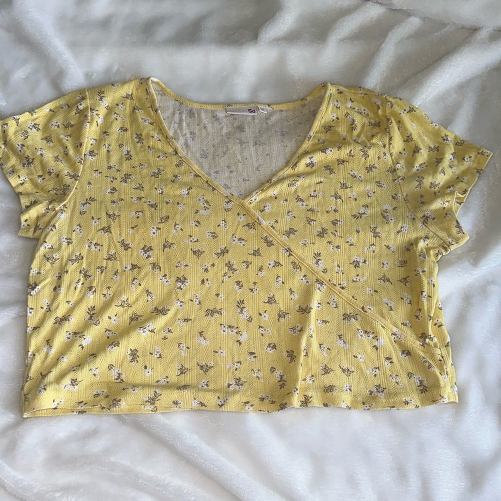 Flowered yellow crop top XXL